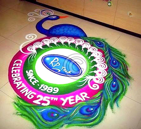 Simple freehand peacock rangoli for holi 2015