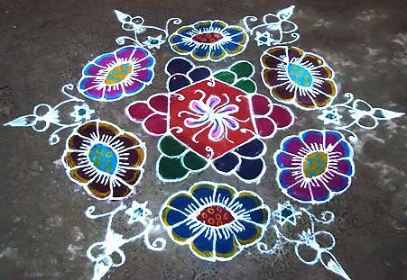 Freehand Daisy Flower Rangoli