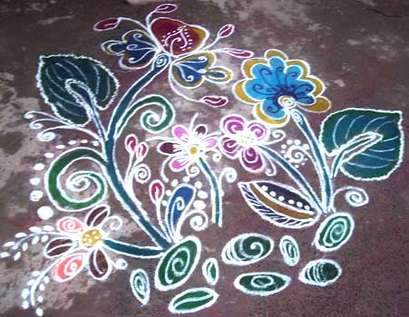 Flower Plant Freehand Rangoli