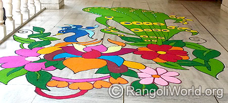 Peacock freehand rangoli Oct 2014