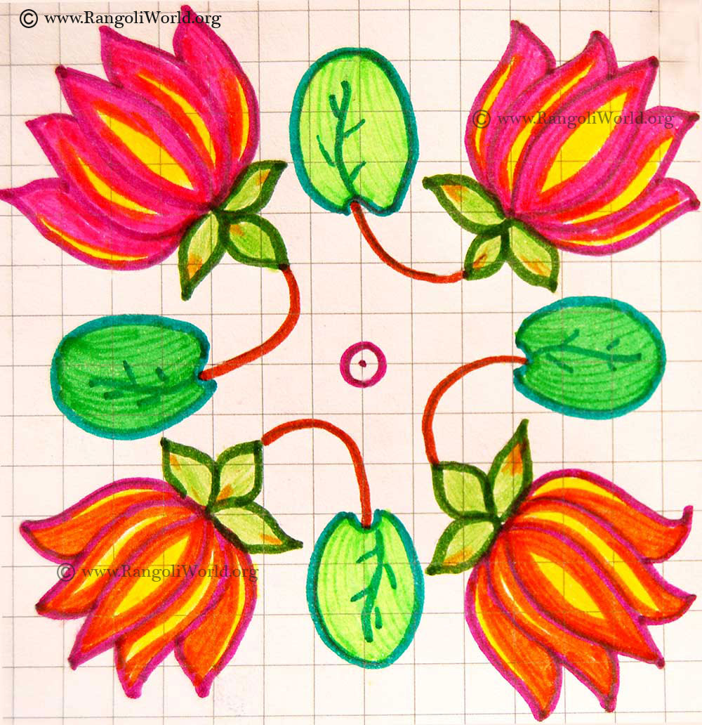Lotus Flower With Leaf Kolam