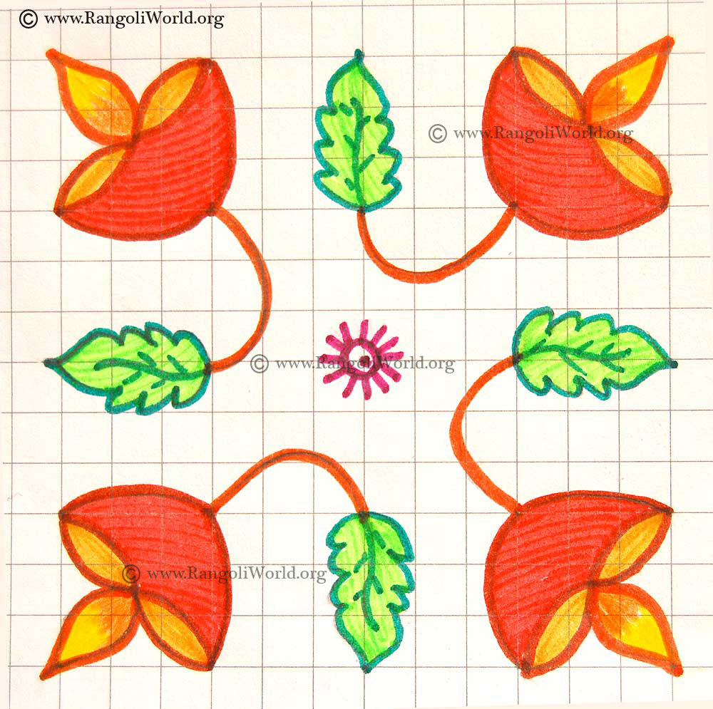 Simple Karthigai Deepam with Leaf Kolam