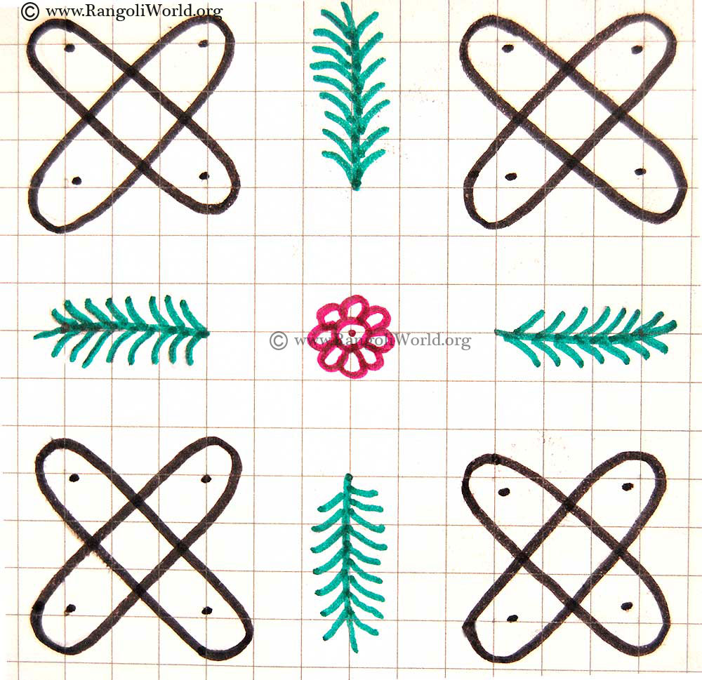 Simple Sikku Kolam with Grass