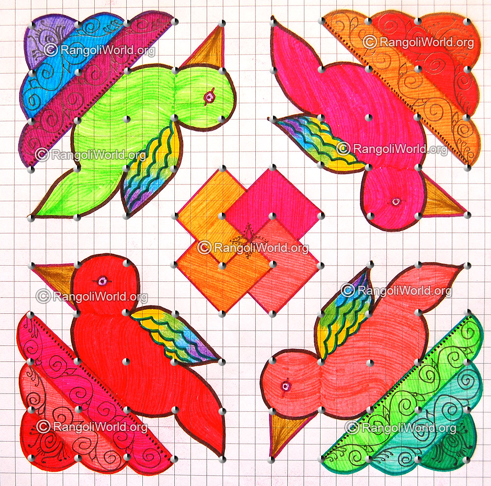Dove bird kolam with dots