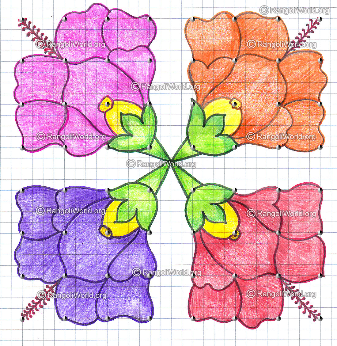 Flowers kolam1 with dots