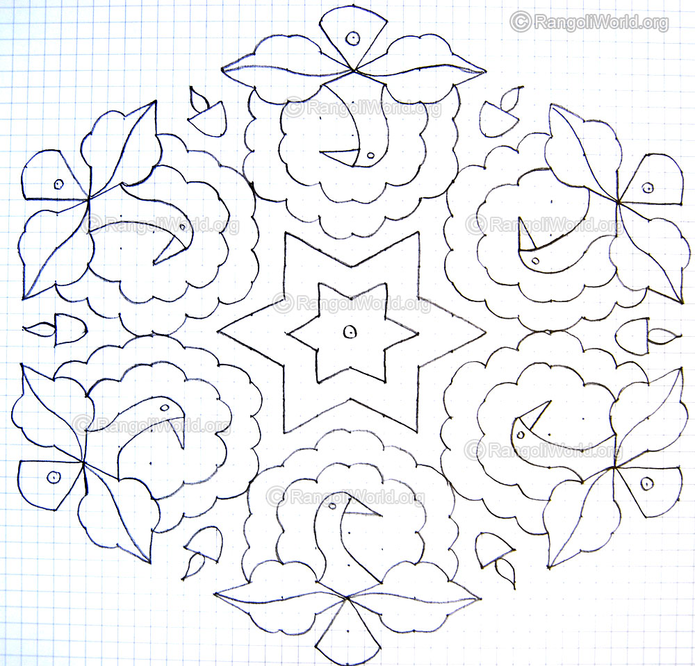 Peacock Kolam Pencil drawing