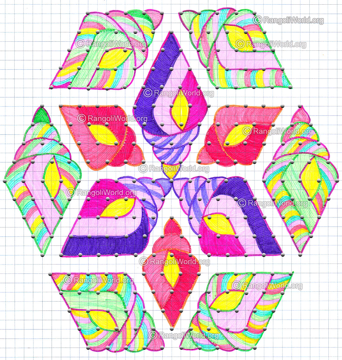 Snail kolam with dots