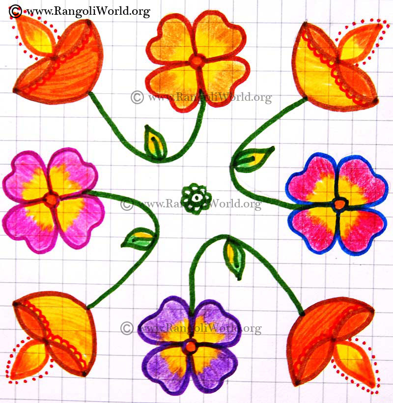 Deepam With Flowers Kolam