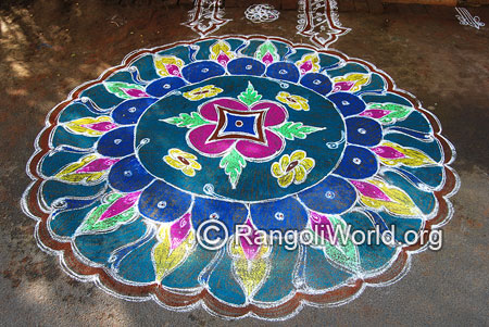Flowers and leaves freehand rangoli mar