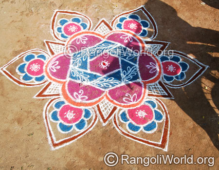 Flowers and swastik pooja freehand rangoli mar