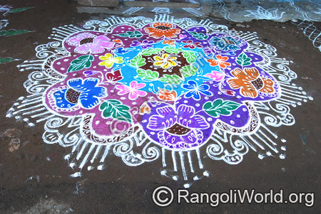 Flowers with leaf freehand festival rangoli mar