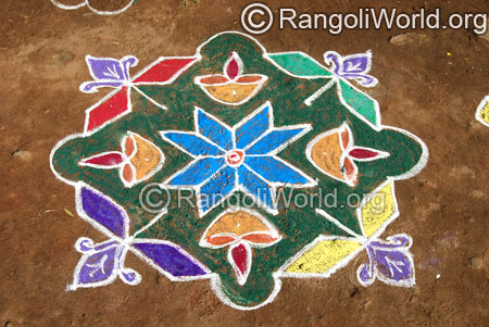 Lamp deepam rangoli kolam with dots mar