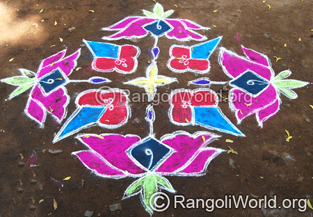 Lotus and flowers street kolam rangoli with dots