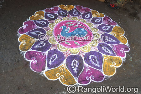 Peacock theme big freehand rangoli july