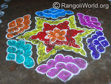 Star street kolam rangoli with dots