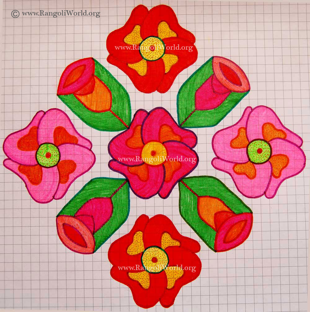 Flowers With Rose Buds Kolam