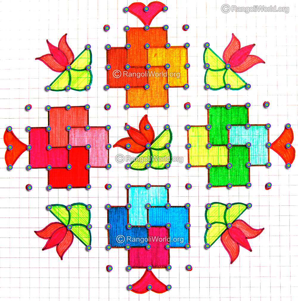 Lotus Swastik Kolam May13 with dots