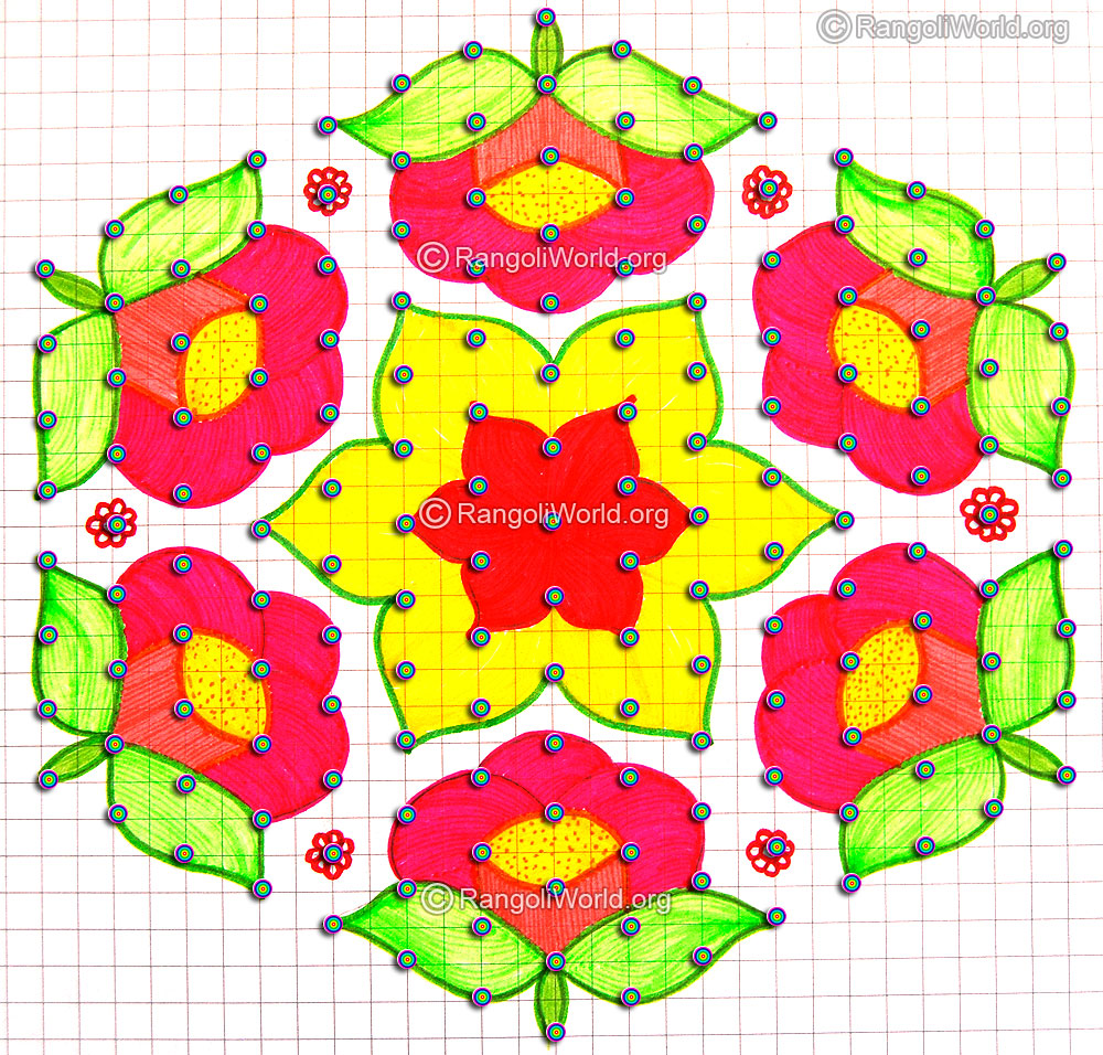 rose flower kolam may13 with dots