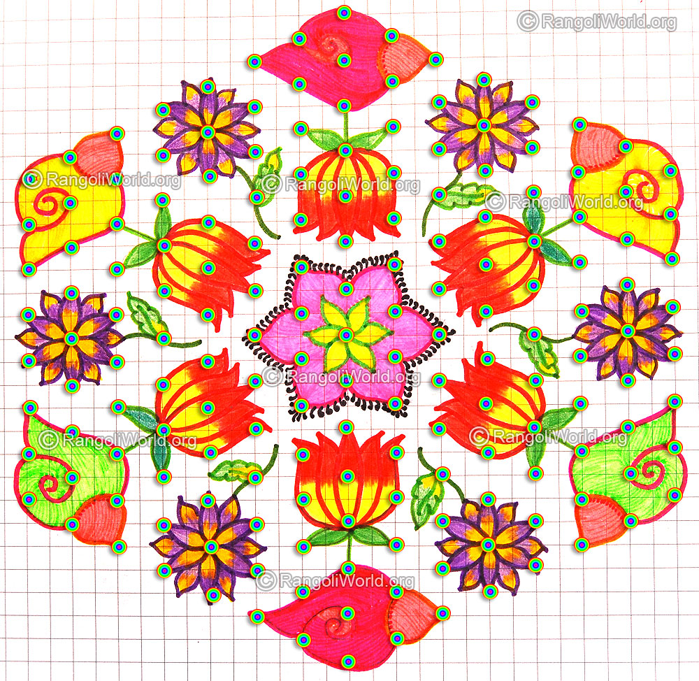 Shell snail lotus flower kolam may13 with dots
