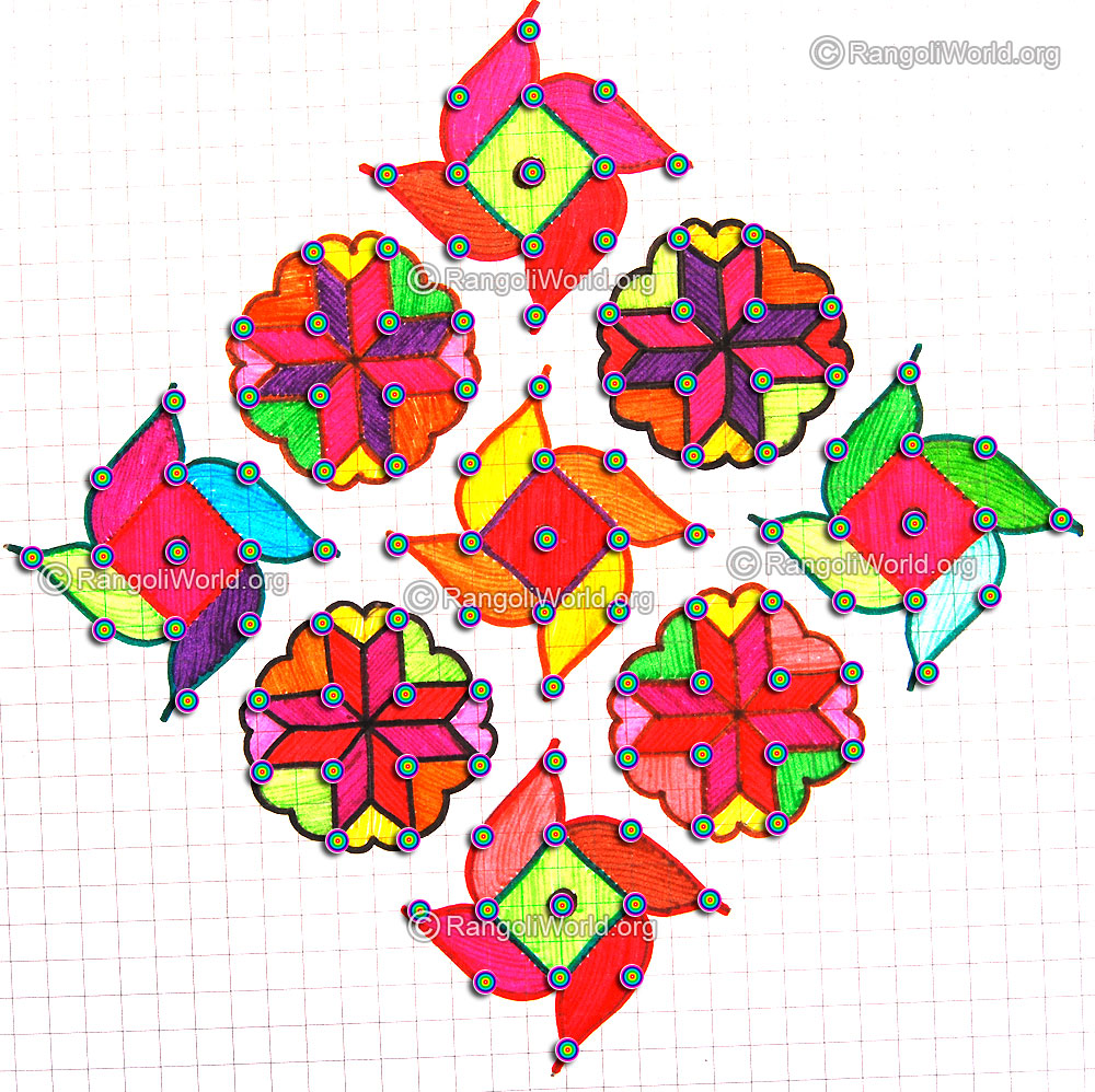 Swastika flowers kolam may13 with dots
