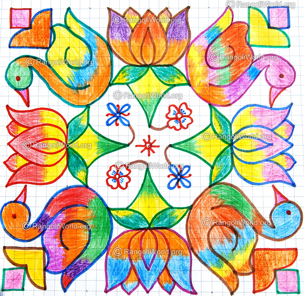 Colorful duck lotus kolam