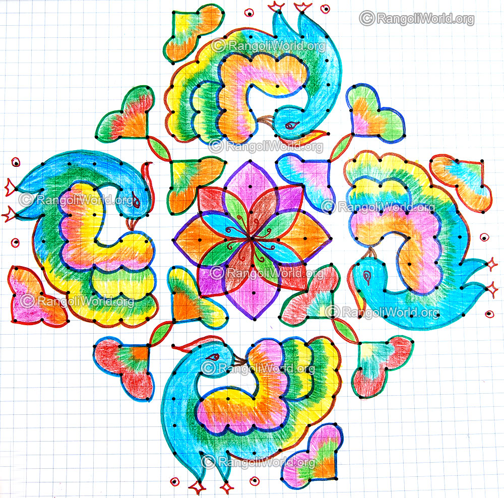 Dancing swan kolam with dots