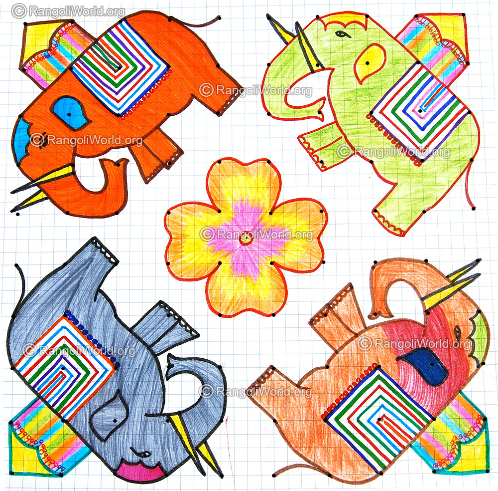 Elephant kolam with dots