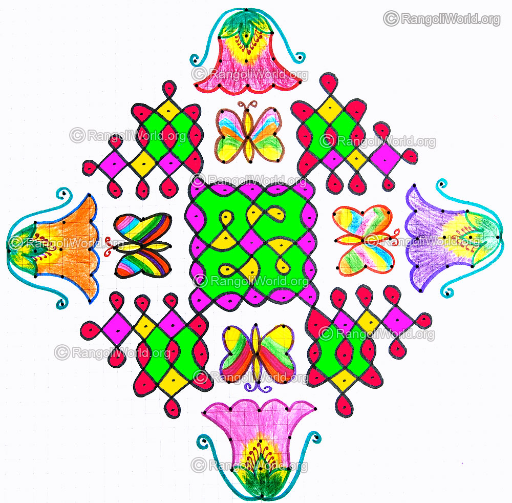 Flowers with butterfly sikku kolam 2015