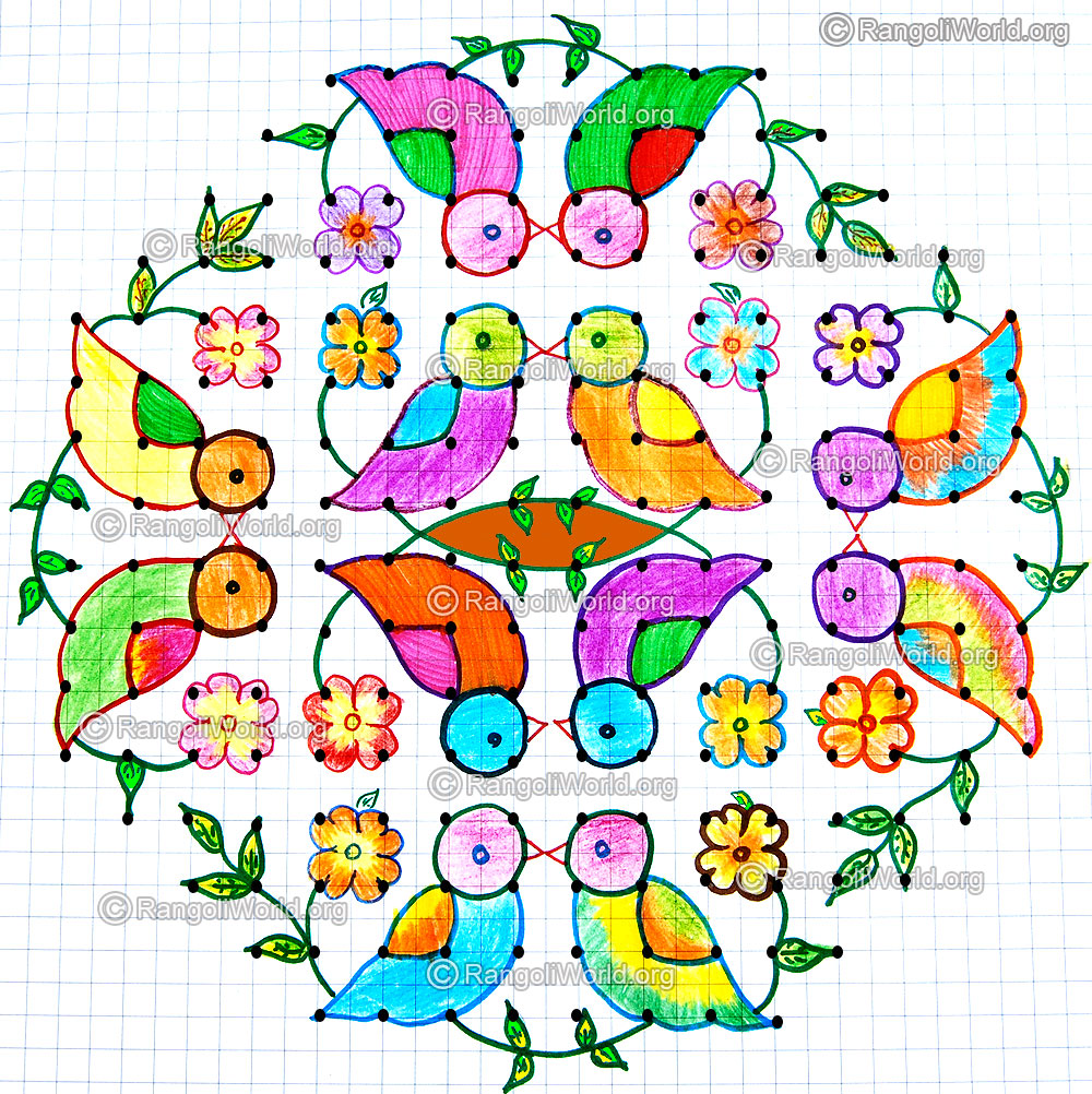 Love birds kolam with dots