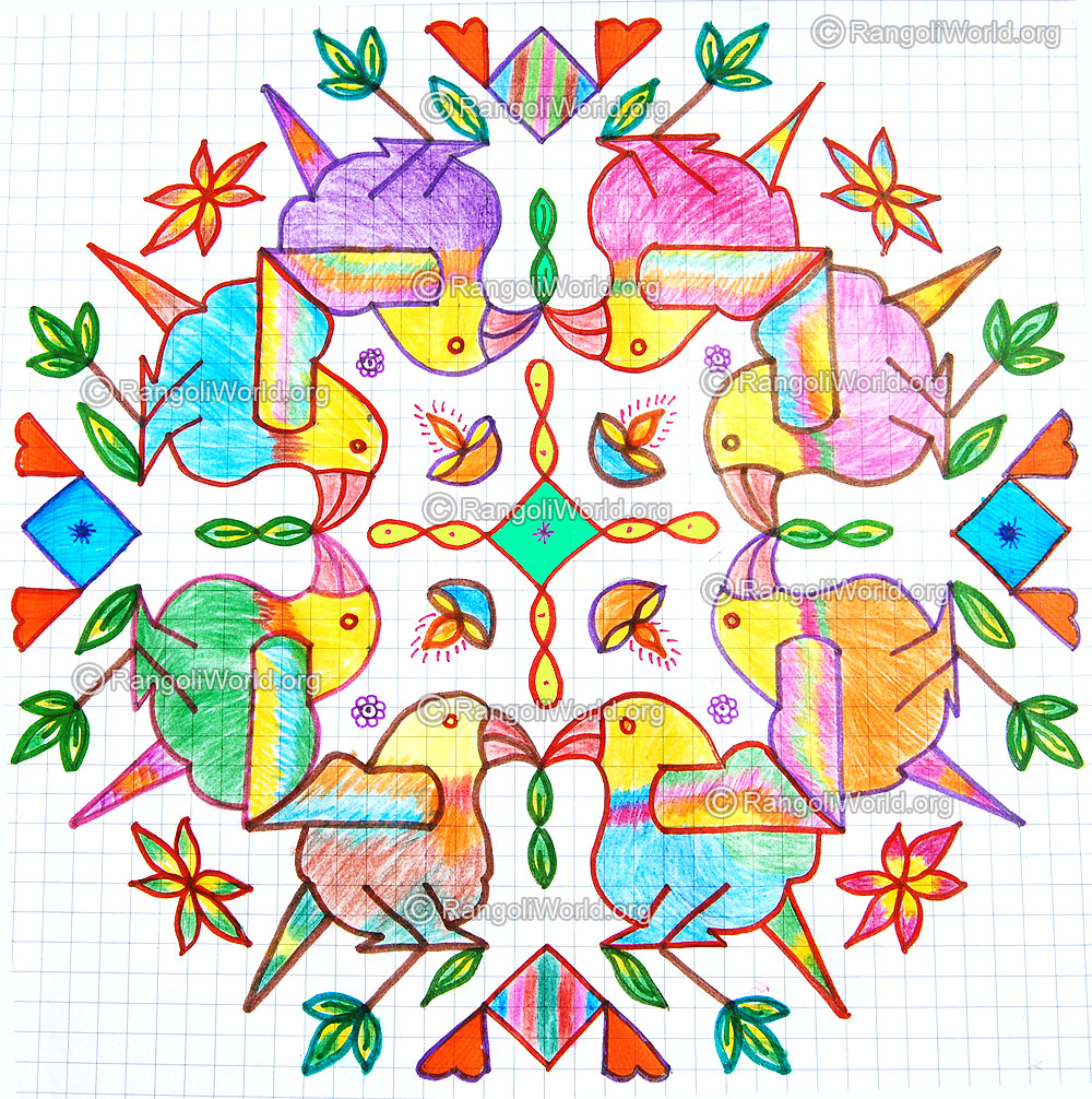 Panchavarna kili parrot bird kolam
