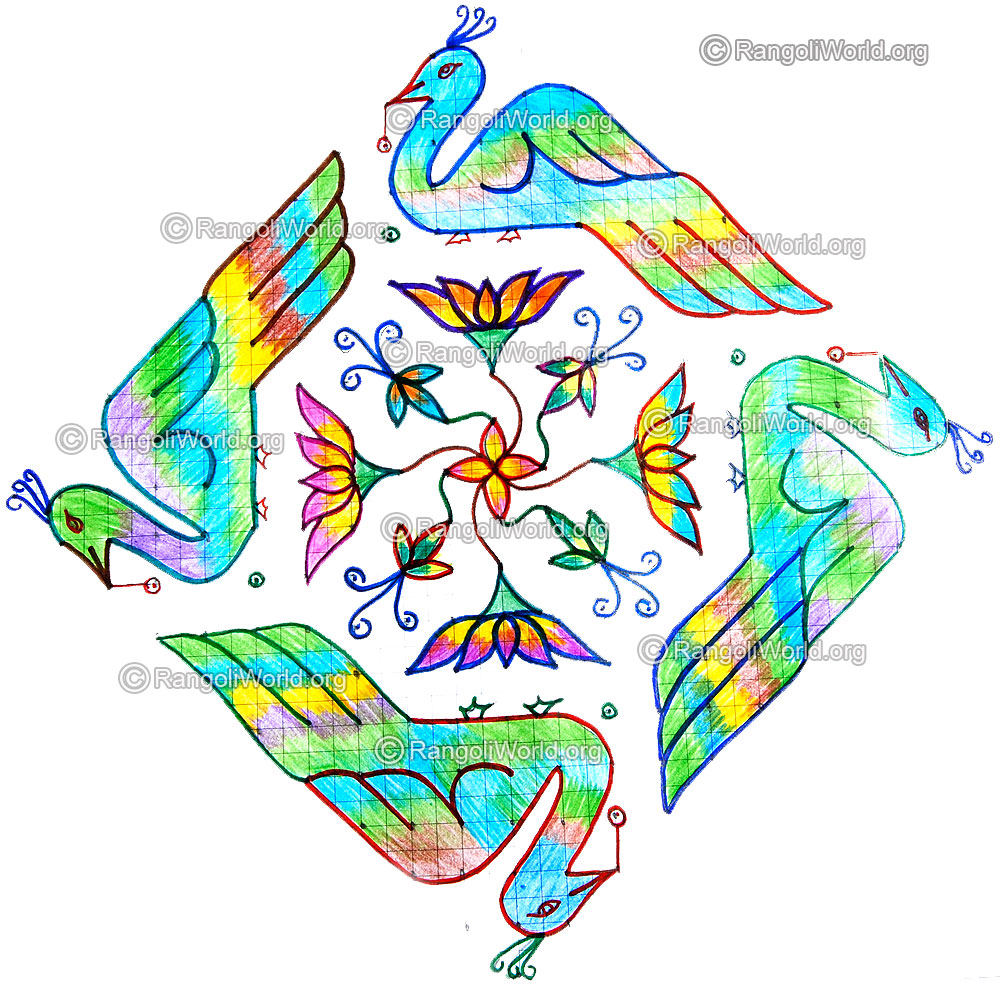 Peacock and lotus kolam jan 2015