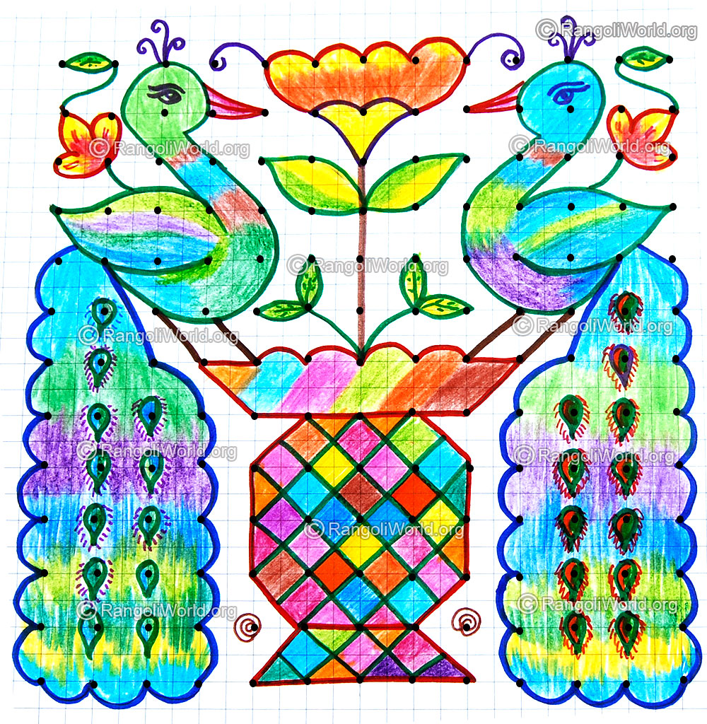 Peacock mayil kolam with dots