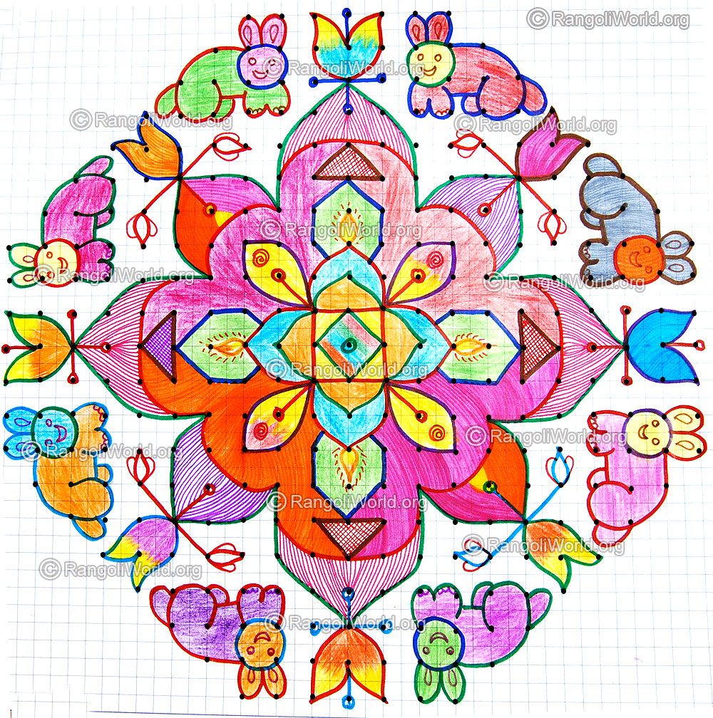 Rabbit vilakku kolam with dots