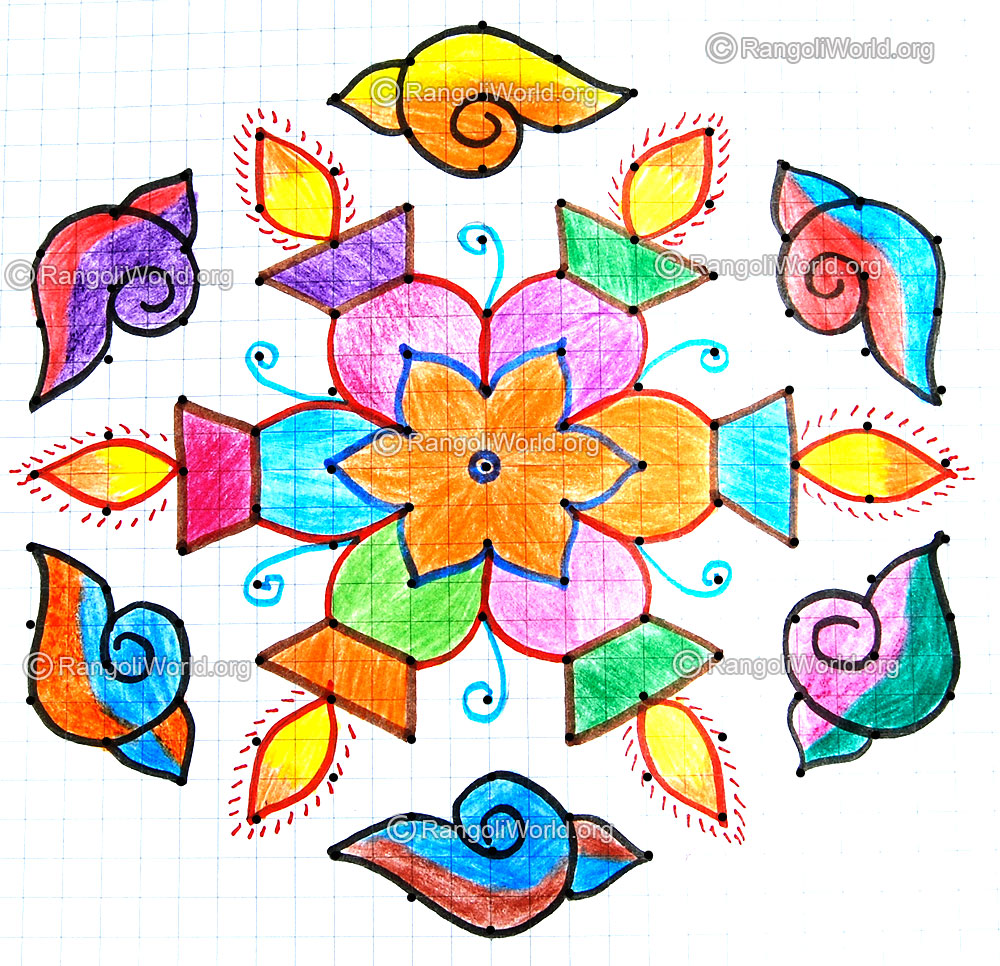 Sangu vilakku kolam with dots
