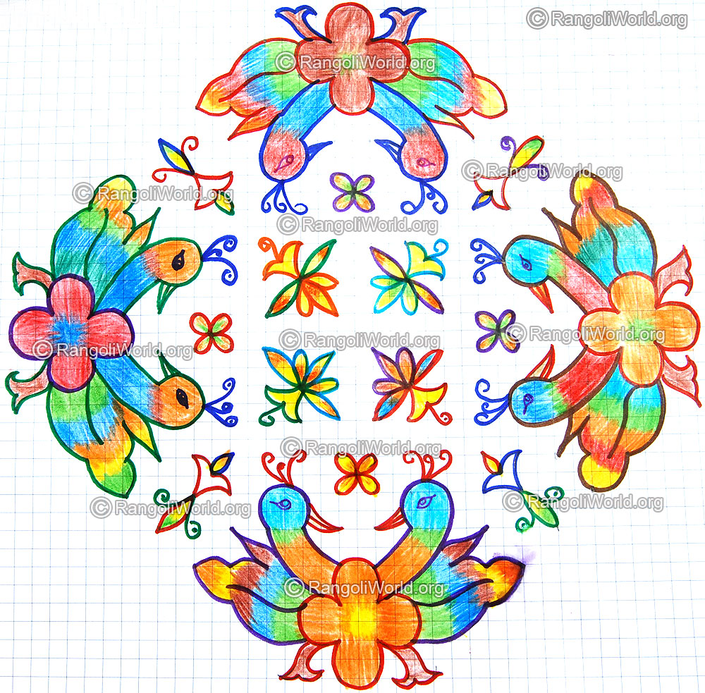 Twin peacock with flowers kolam jan 2015