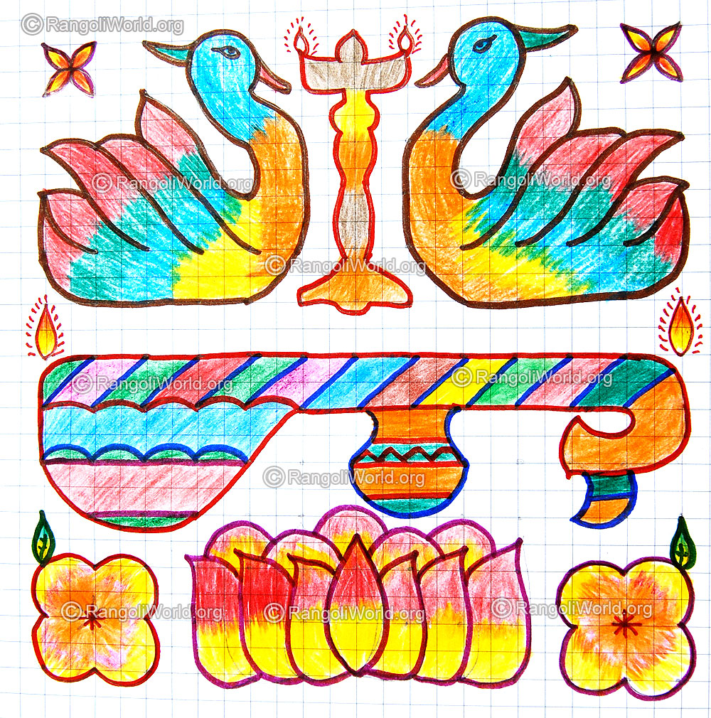 Veena with swan and lotus kolam