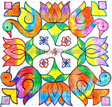 Colorful duck lotus kolam