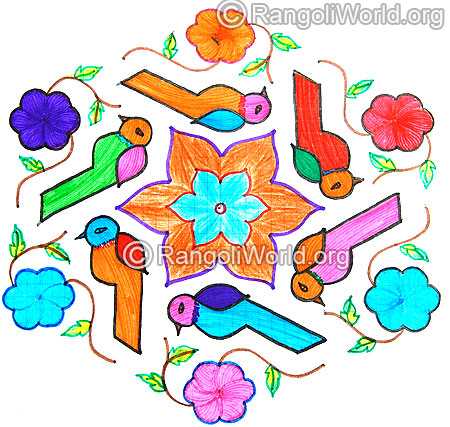 Colorful parrot kolam jan 2015