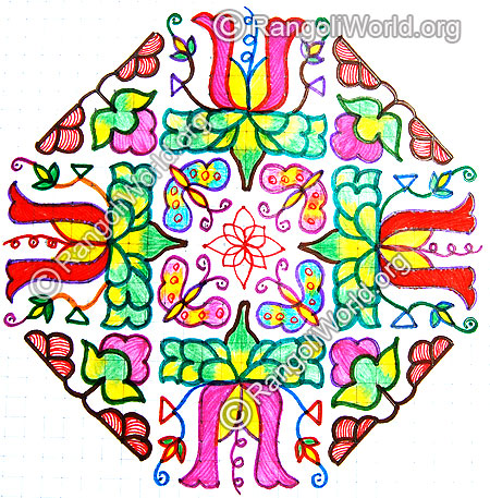 Flowers and butterflies kolam