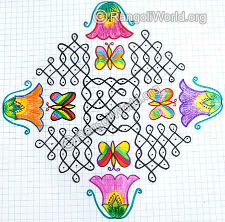 Flowers with butterfly sikku kolam 2015