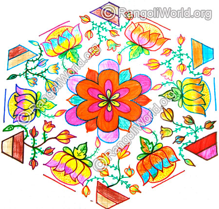 Lotus and flower plant kolam
