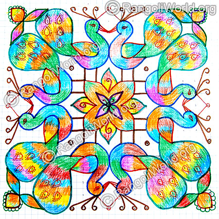Peacock in love kolam jan 2015