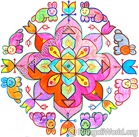 Rabbit vilakku kolam