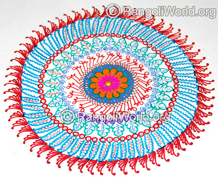 Big flower leaf rangoli for karthigai margazhi festival 2016