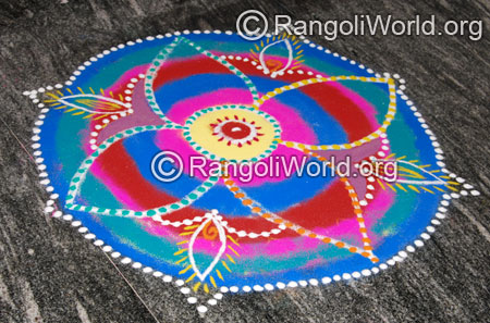 Colorful lamp flower freehand rangoli for margazhi month festival 2016