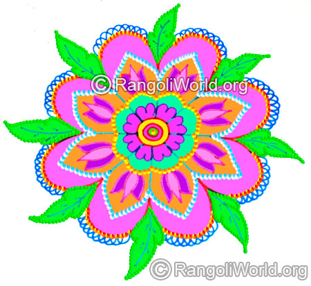 Lotus flower with leaves pooja freehand rangoli margazhi 2016