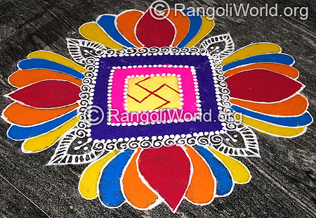 Sanskar bharti lotus flower freehand rangoli for pooja