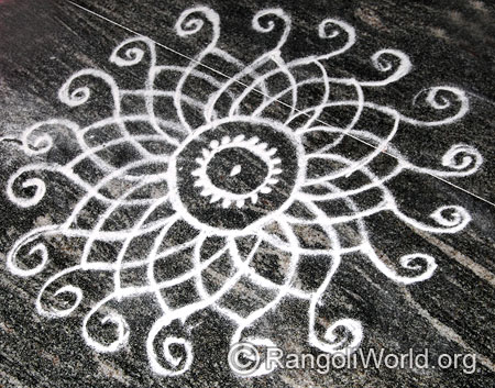 White kolam powder simple freehand rangoli margazhi 2016