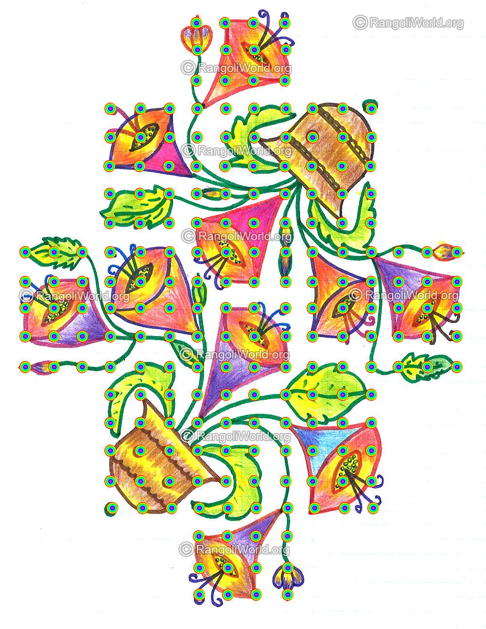Blooming flowers in pots kolam margazhi dec jan 2016 with dots