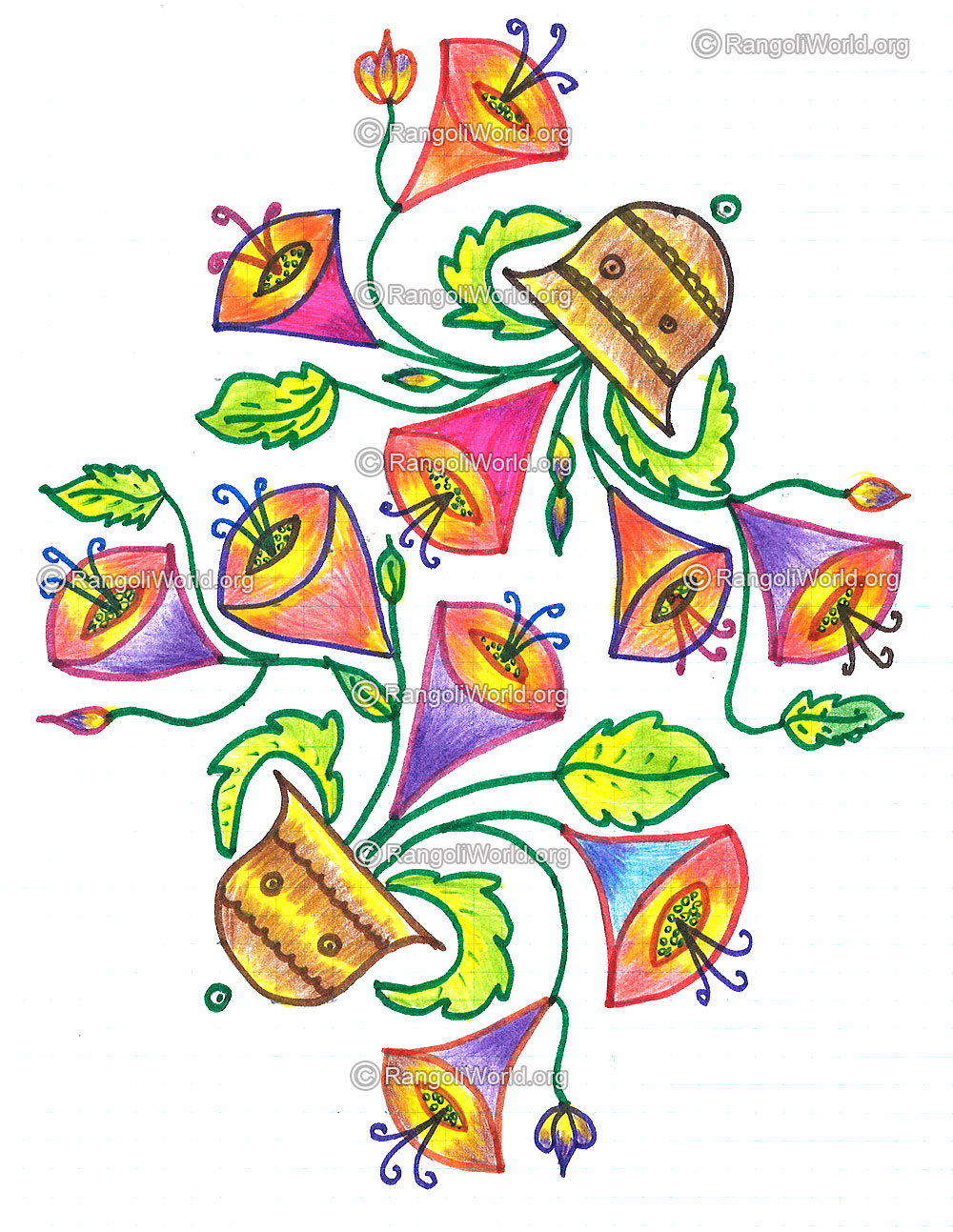Blooming flowers in pots kolam margazhi dec jan 2016